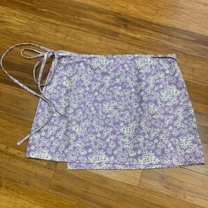 Topshop Purple Floral Print Tie Wrap‎ Mini Skirt Size Medium Swim Coverup Summer